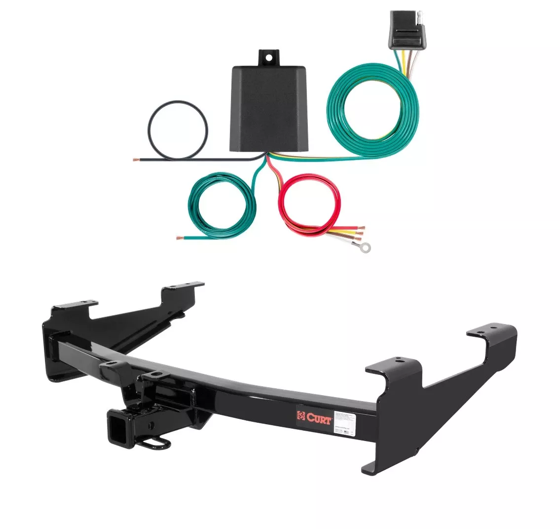 2007 - 2010 GMC Sierra 3500 HD 8' bed, excluding factory receiver, Tommy Gate lift or cab & chassis Curt 2", Class 3 Trailer Tow Hitch + 4-flat Wiring Kit 13211