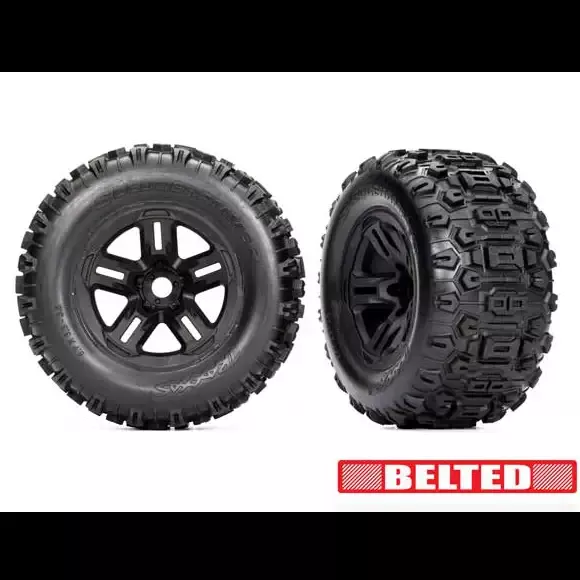 3.8″ Black Wheels & Belted Sledgehammer Tires (2) :9573