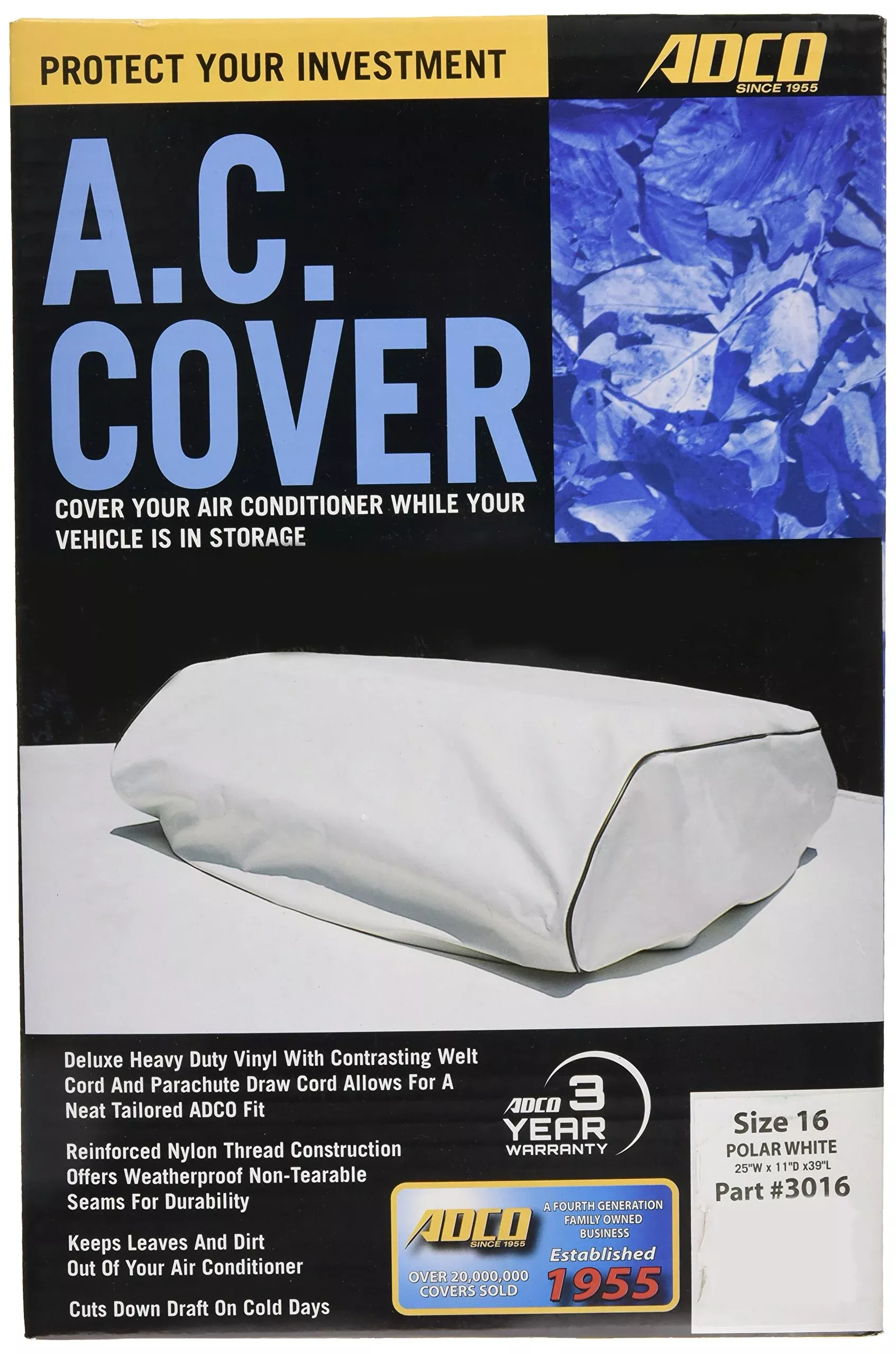 ADCO RV Air Conditioner Cover 3016, Size 16, White Vinyl Protection