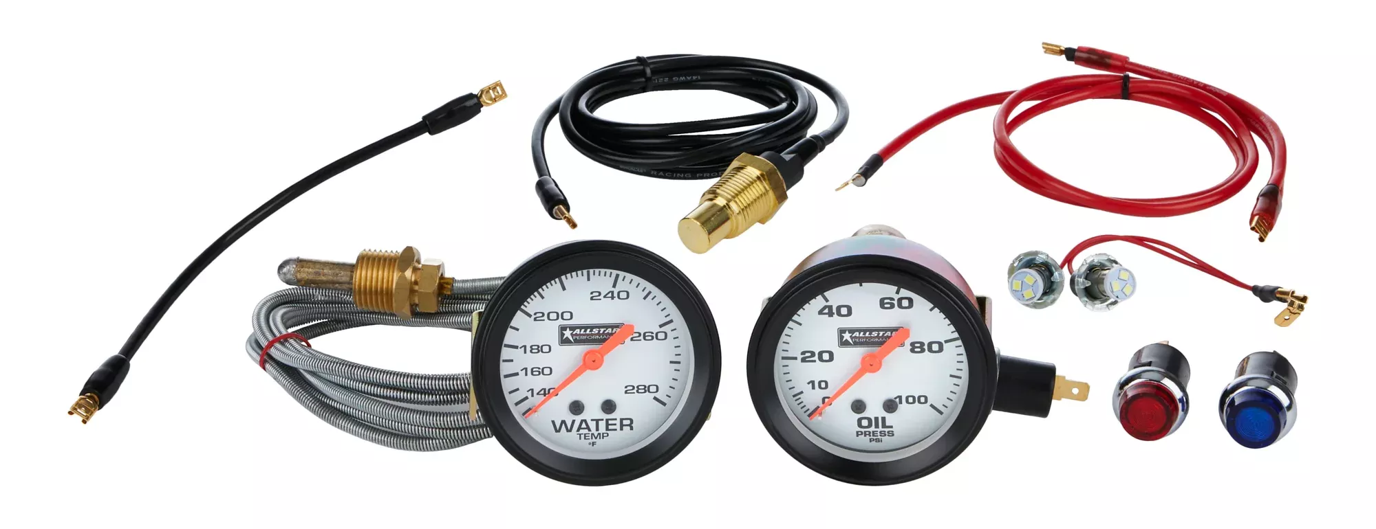 Allstar Performance 2 Gauge Kit / Warning Lights - Oil Pressure/Water Temp