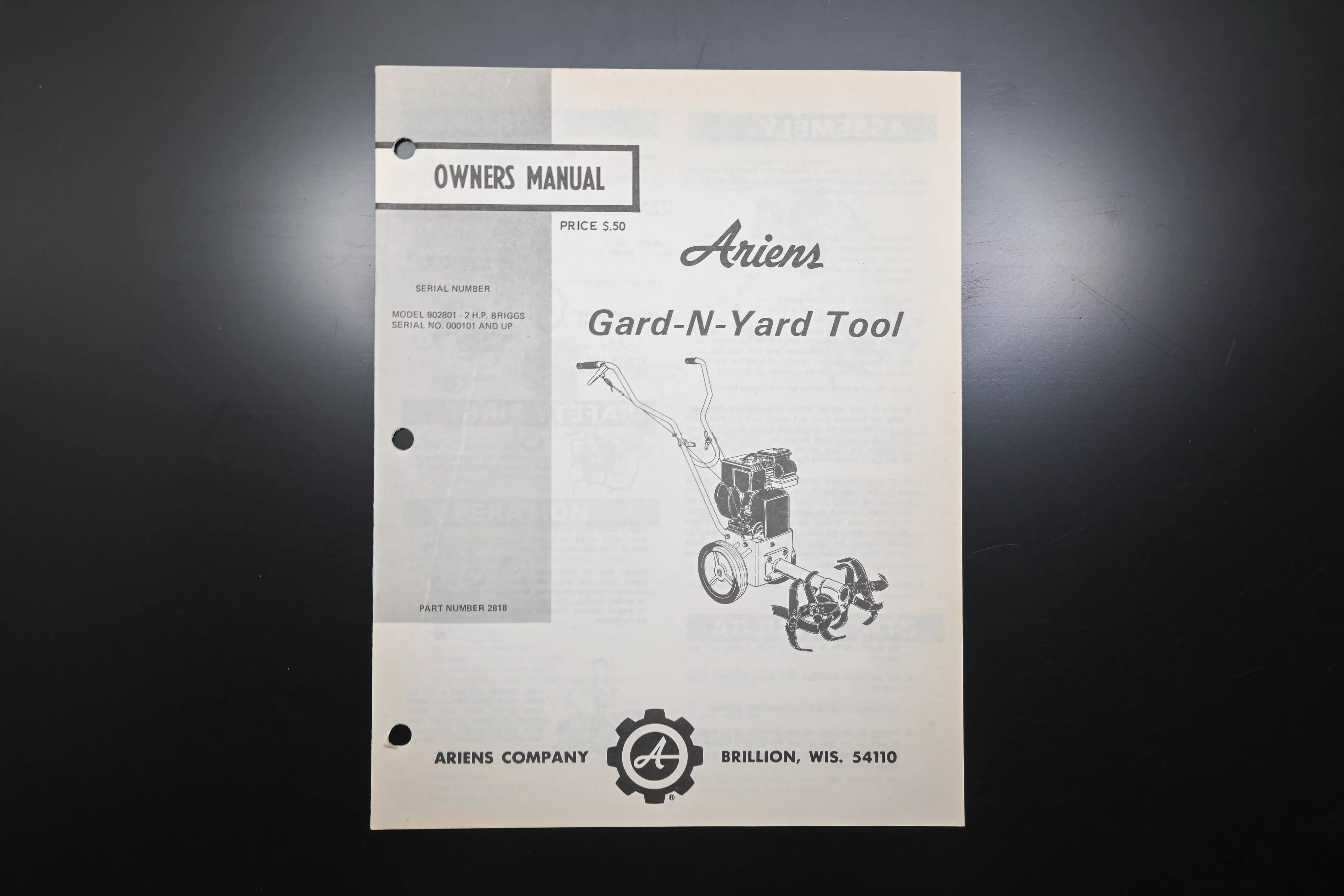 Ariens 2818 Gard-N-Yard Tool Owners Manual