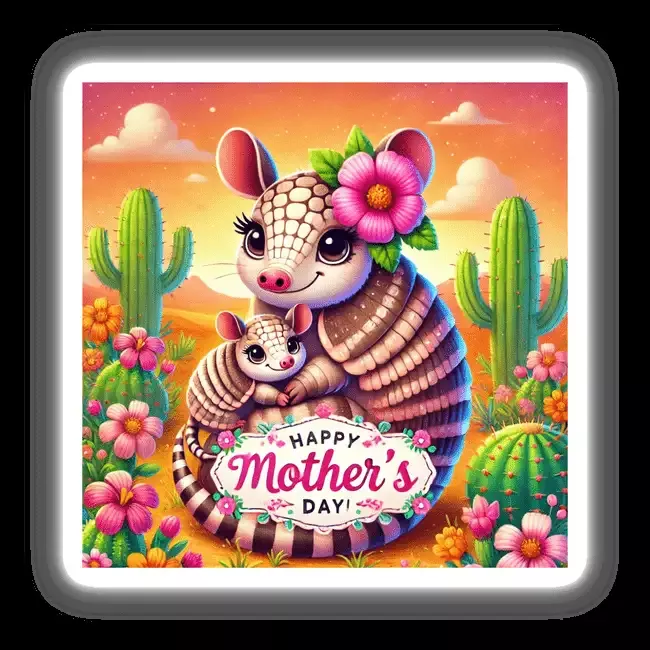 Armadillo With Baby Happy Mothers Day With Cactus