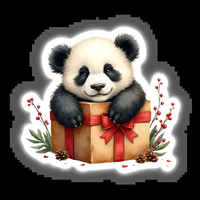 Baby Panda on Christmas Present Box