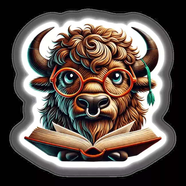 Bison With Reading Glasses Open Book