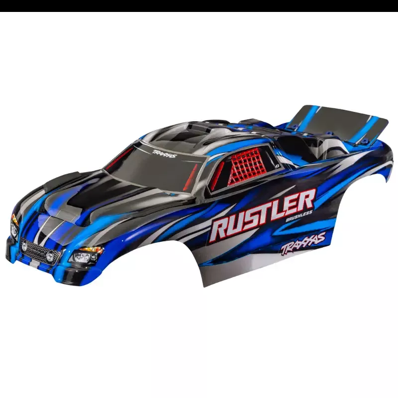 Body, Rustler 2WD Blue Clipless (painted, decals applied):3721-BLUE