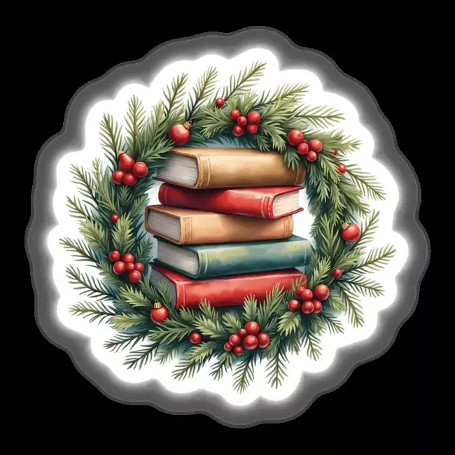 Books in a Christmas Wreath