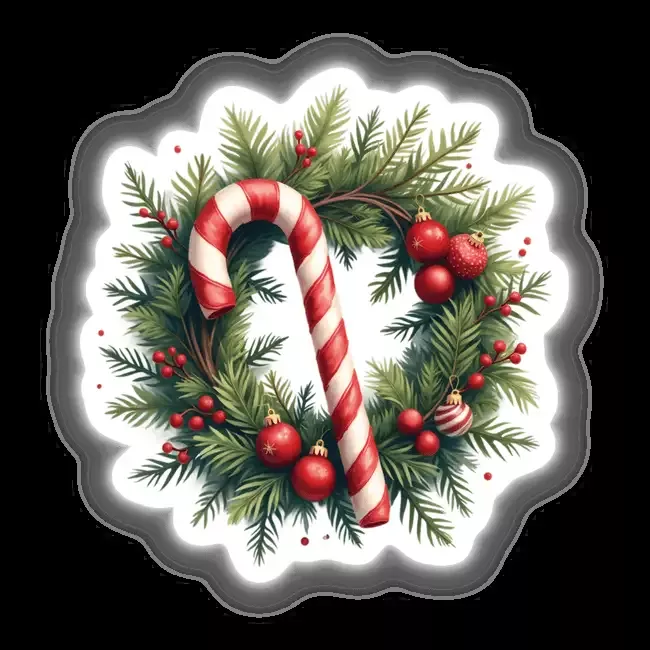 Candy Cane in a Christmas Wreath