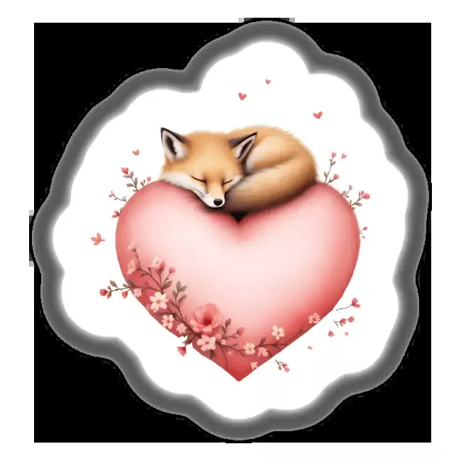 Cozy Sleeping Fox with Roses and Hearts