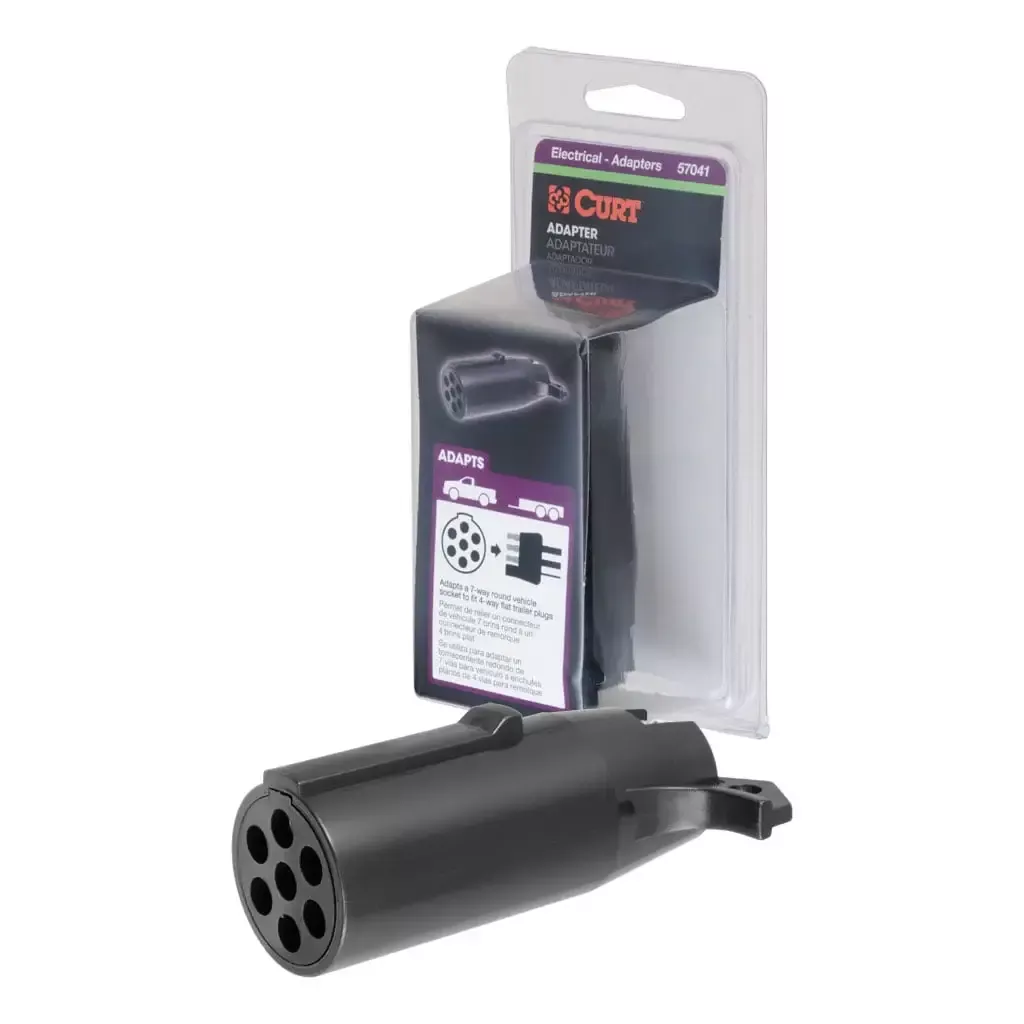 CURT 57041 Electrical Adapter (7-Way Round Vehicle to 4-Way Flat Trailer, Packaged)