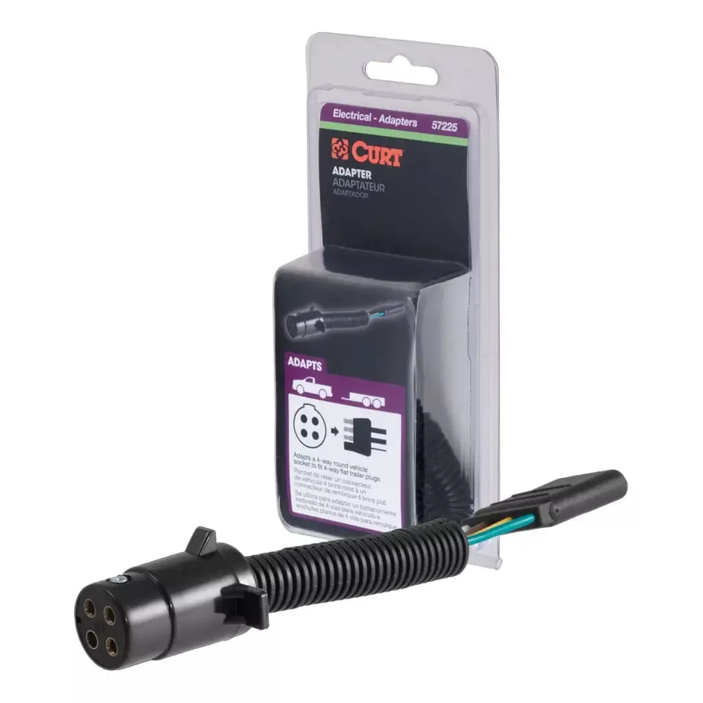 CURT 57225 Electrical Adapter (4-Way Round Vehicle to 4-Way Flat Trailer, Packaged)