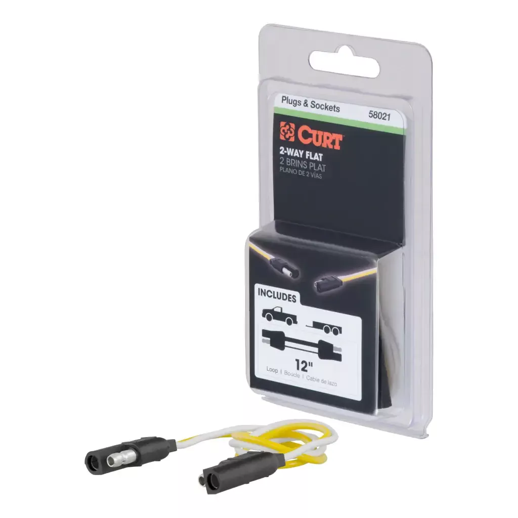 CURT 58021 2-Way Flat Connector Plug & Socket with 12" Wires (Packaged)