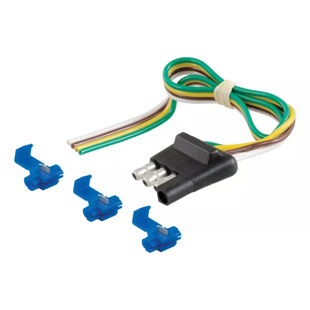 CURT 58033 4-Way Flat Connector Plug with 12" Wires and Hardware (Trailer Side, Packaged)
