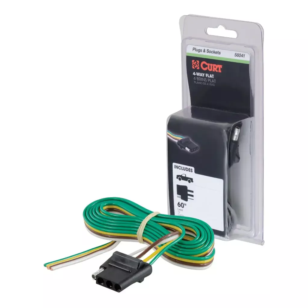 CURT 58041 4-Way Flat Connector Socket with 60" Wires (Vehicle Side, Packaged)