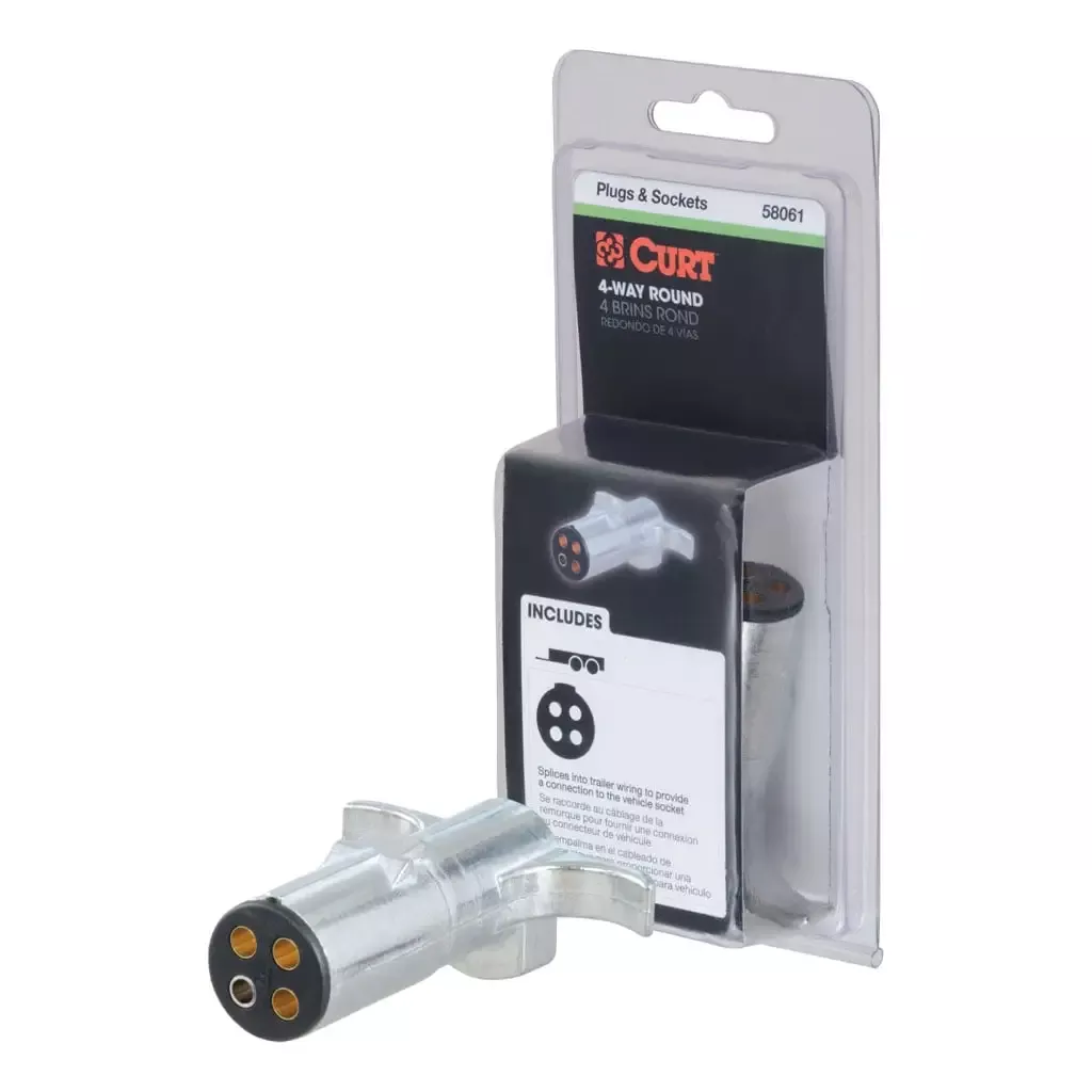 CURT 58061 4-Way Round Connector Plug (Trailer Side, Packaged)