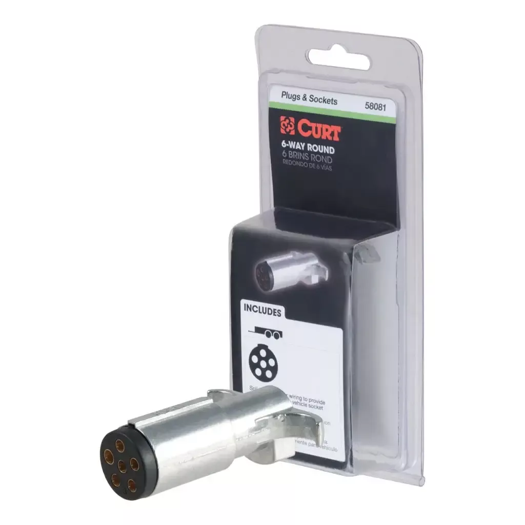 CURT 58081 6-Way Round Connector Plug (Trailer Side, Packaged)