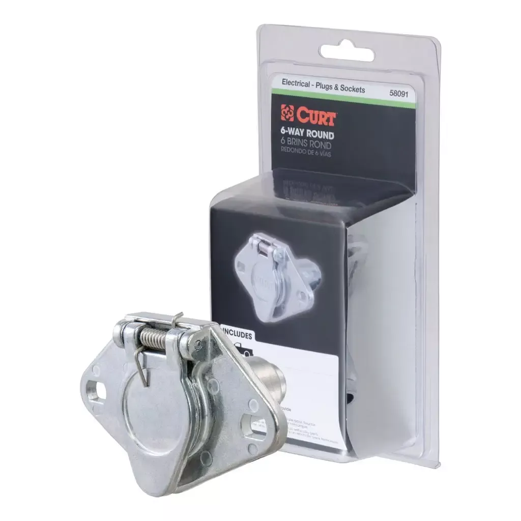 CURT 58091 6-Way Round Connector Socket (Vehicle Side, Packaged)