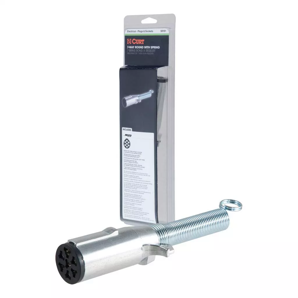 CURT 58181 7-Way Round Connector Plug with Spring (Trailer Side, Packaged)