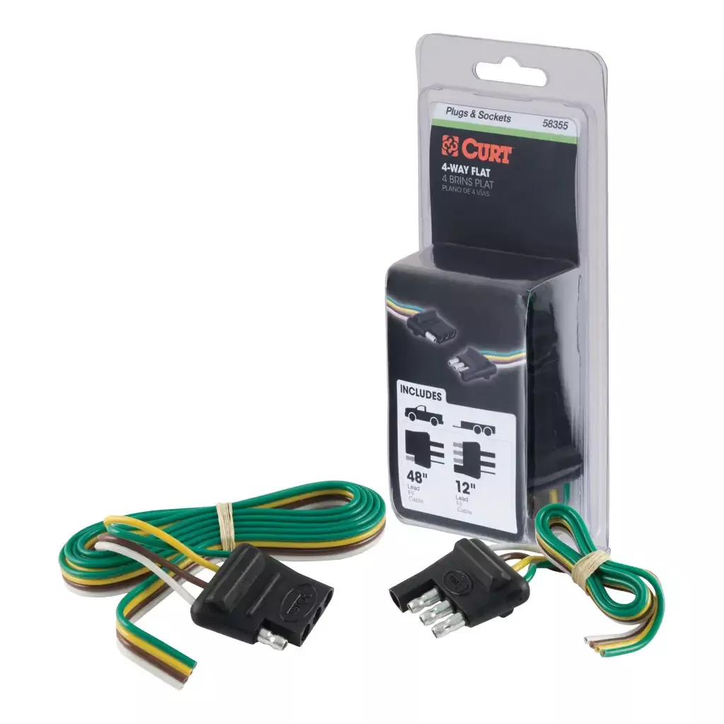 CURT 58355 4-Way Flat Connector Plug & Socket with 12" & 48" Wires (Packaged)