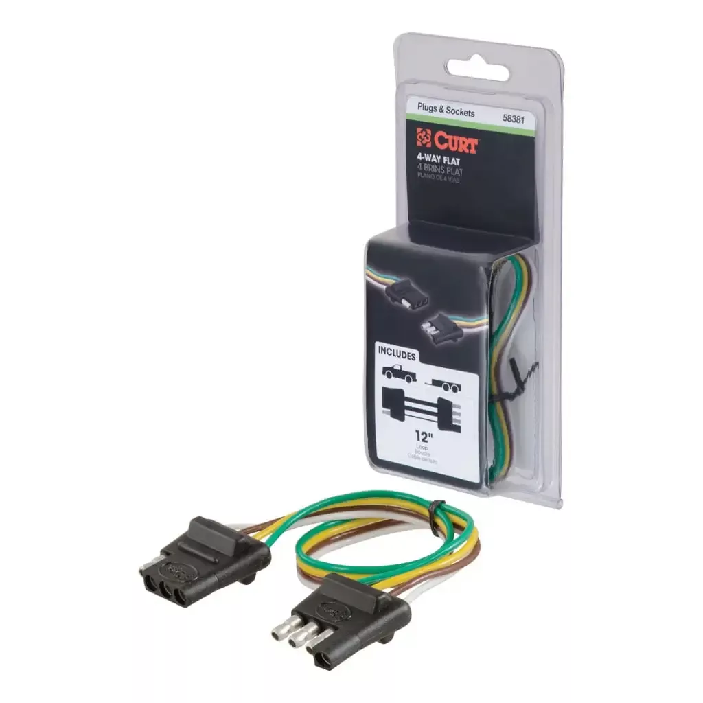 CURT 58381 4-Way Flat Connector Plug & Socket with 12" Wires (Packaged)