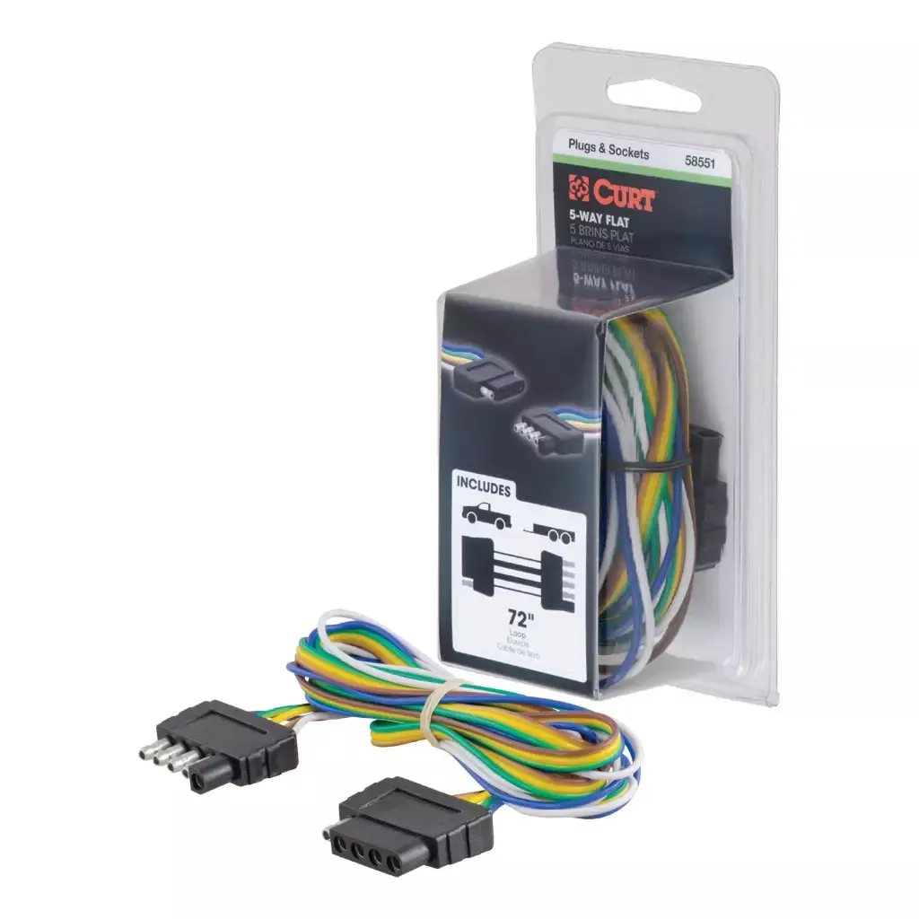 CURT 58551 5-Way Flat Connector Plug & Socket with 72" Wires (Packaged)