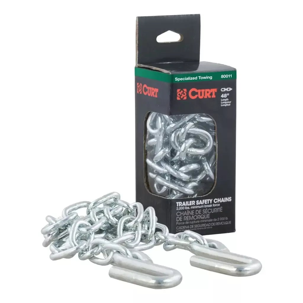 CURT 80011 48" Safety Chain with 2 S-Hooks (2,000 lbs, Clear Zinc, Packaged)
