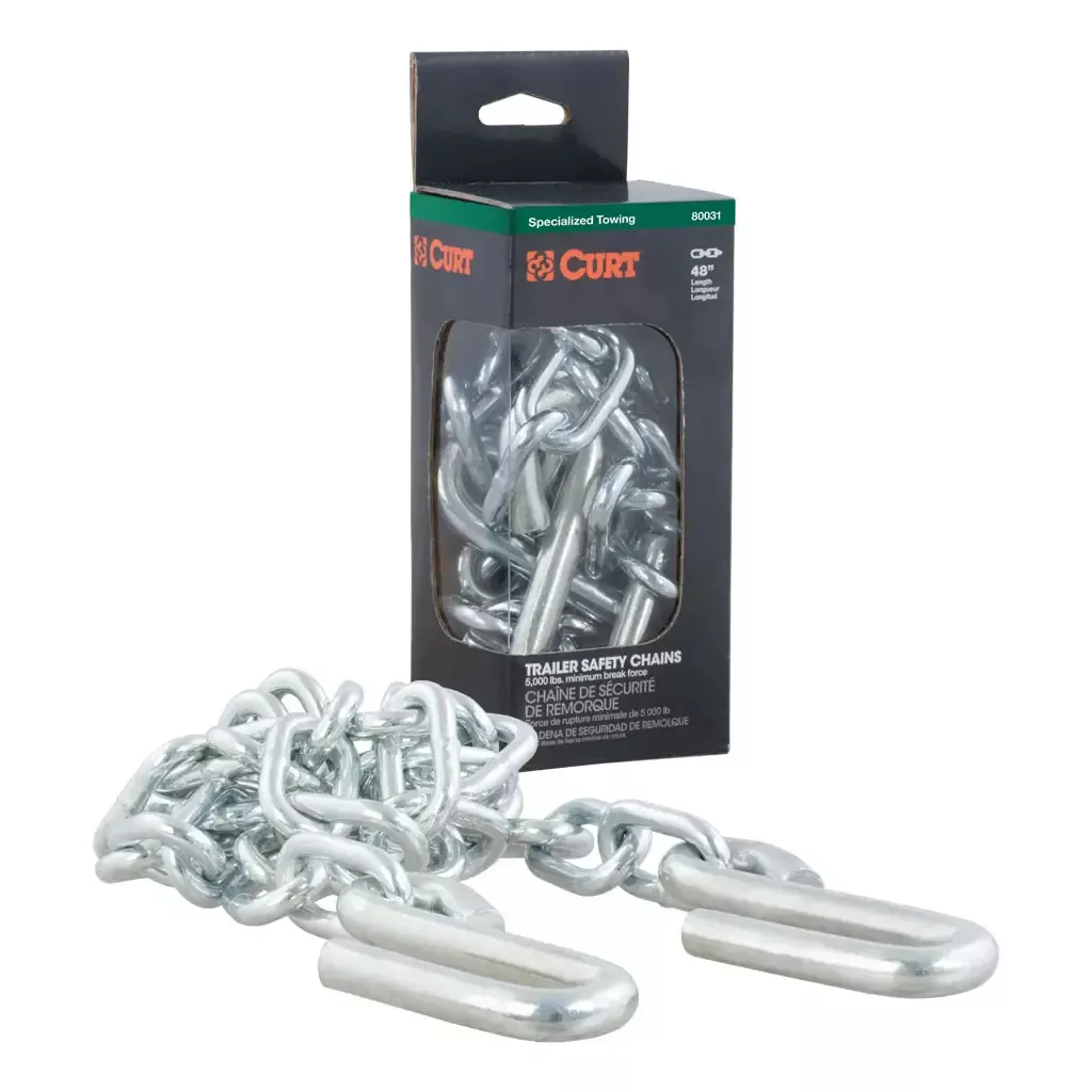 CURT 80031 48" Safety Chain with 2 S-Hooks (5,000 lbs, Clear Zinc, Packaged)