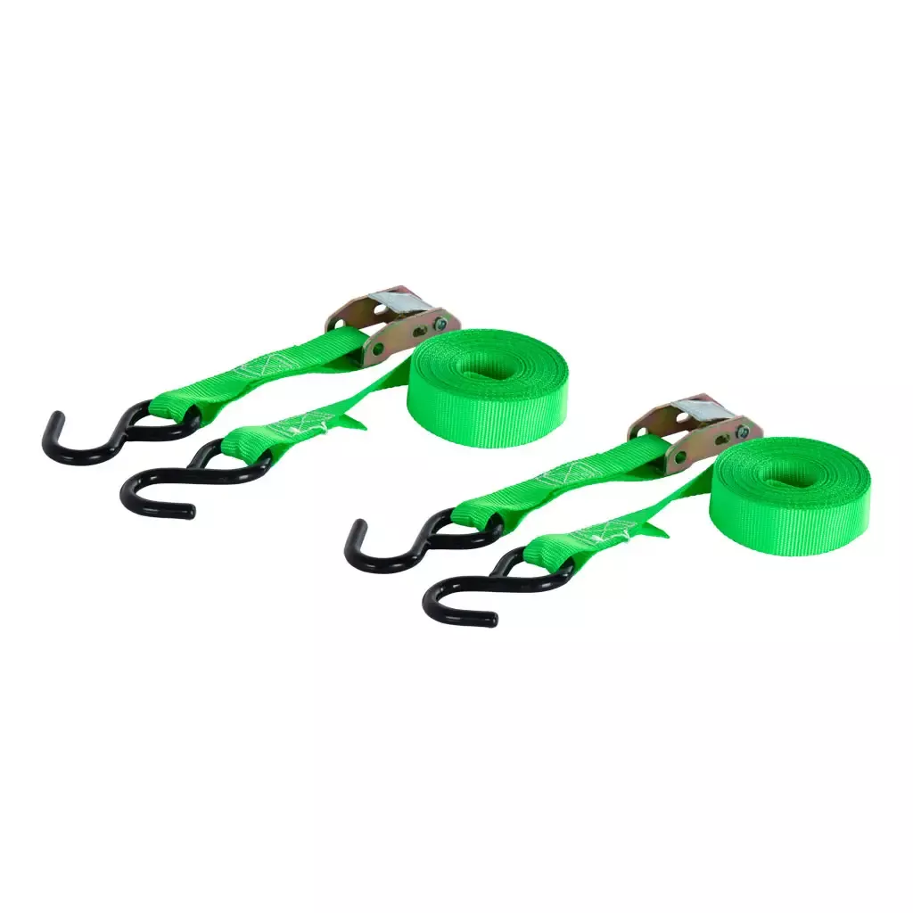 CURT 83015 15' Dark Green Cargo Straps with S-Hooks (300 lbs, 2-Pack)