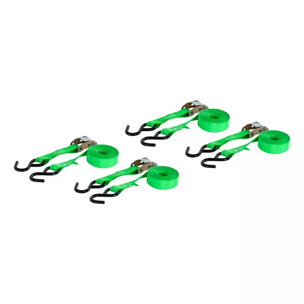 CURT 83016 16' Dark Green Cargo Straps with S-Hooks (300 lbs, 4-Pack)