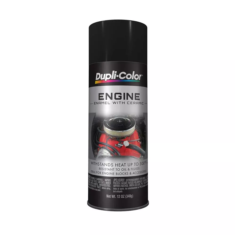 Dupli-Color De1634 Engine Enamel Spray Paint With Ceramic - Gm/Chrysler Low Gloss Black - 12 Oz Aerosol Can