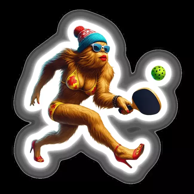Female Bigfoot in Bikini and Heels Playing Pickleball