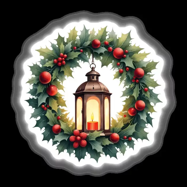 Festive Lantern in a Christmas Wreath