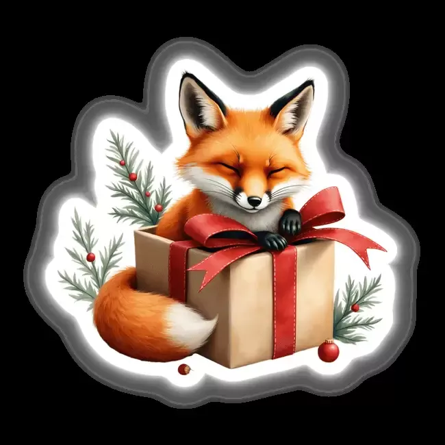 Fox in Christmas Present Box