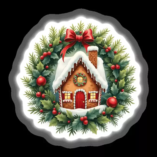 Gingerbread House in a Christmas Wreath