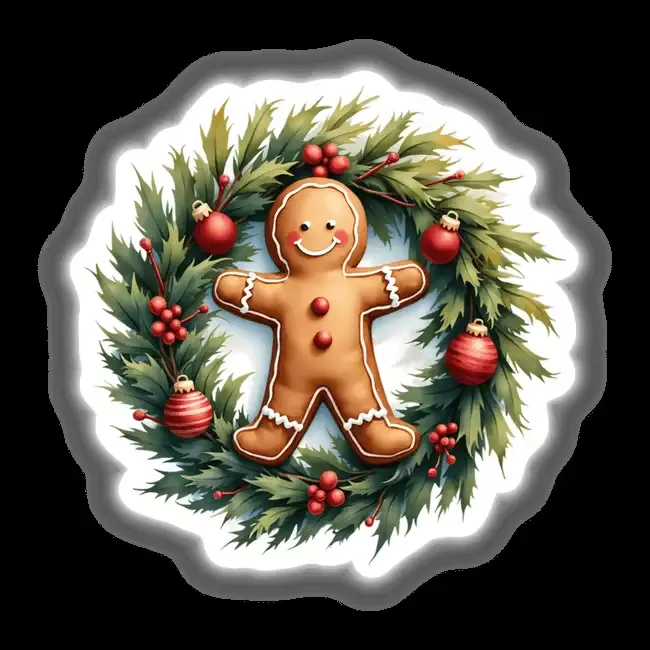 Gingerbread Man in a Christmas Wreath