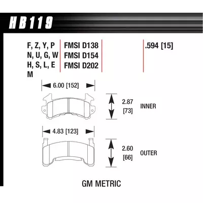 Hawk Brake Pads HB119U594 Metric GM DTC-70