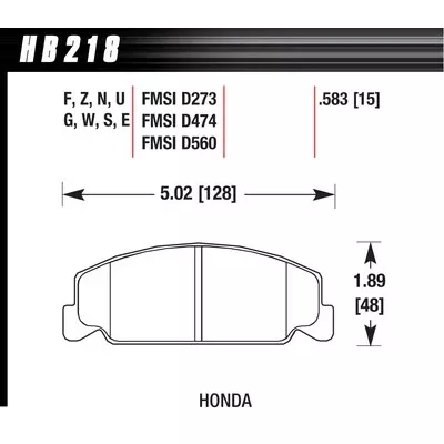 Hawk Brake Pads HB218E583 Front Honda Blue Compound