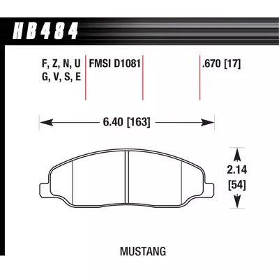 Hawk Brake Pads HB484Z670 Performance Street Front Mustang