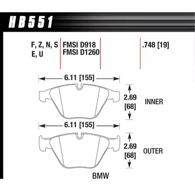 Hawk Brake Pads HB551F748 Performance Street BMW