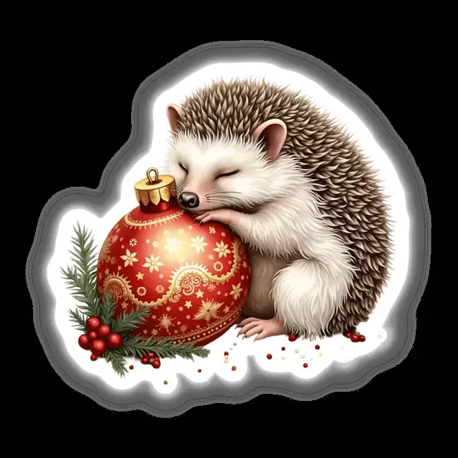 Hedgehog Sleeping on Christmas Ornament