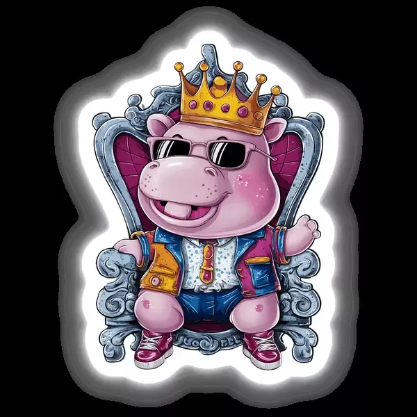 Hippo Sitting on Throne Wearing Crown