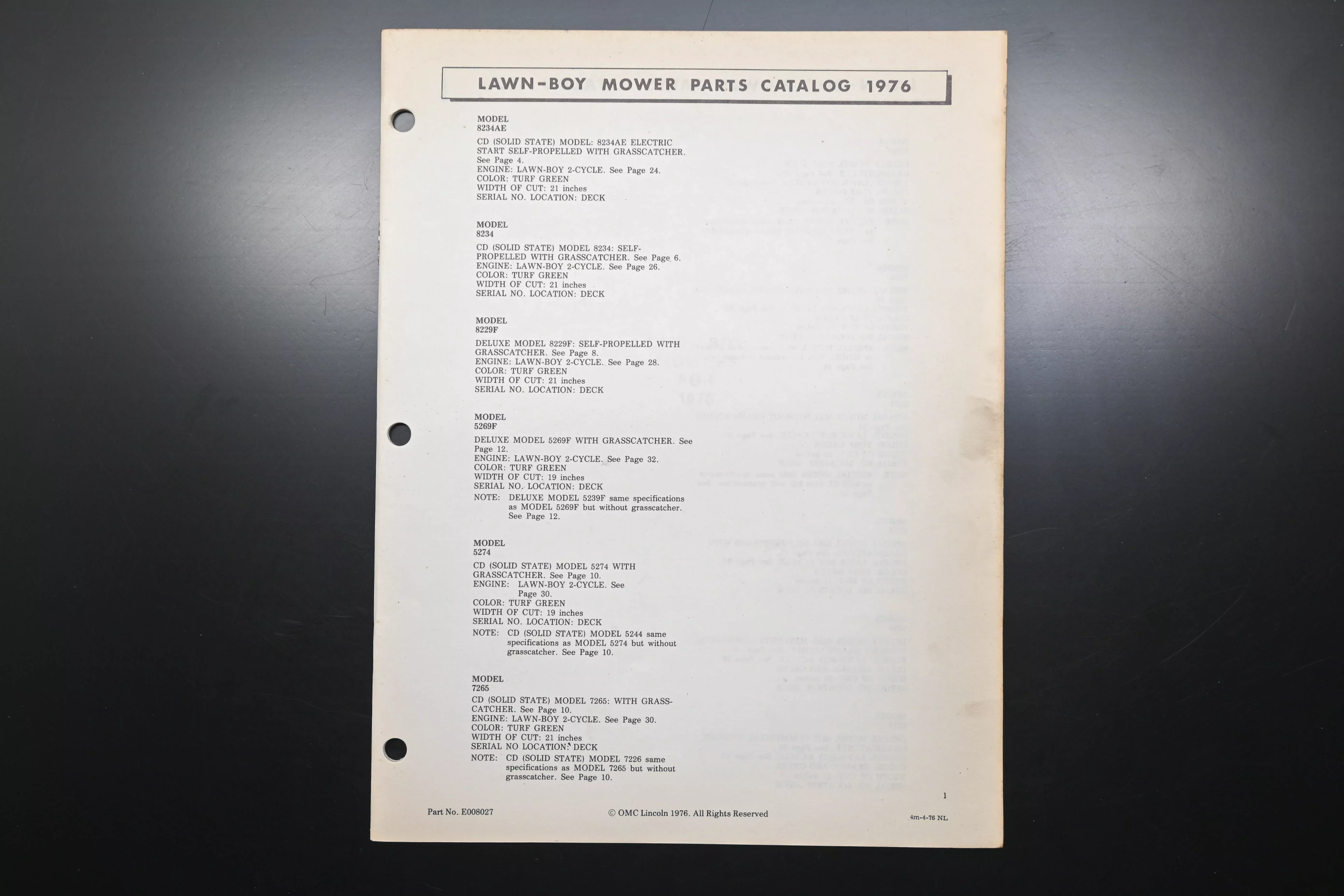 Lawn-Boy E008027 76 Mower Parts Catalog