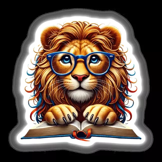 Lion in Reading Glasses with Book