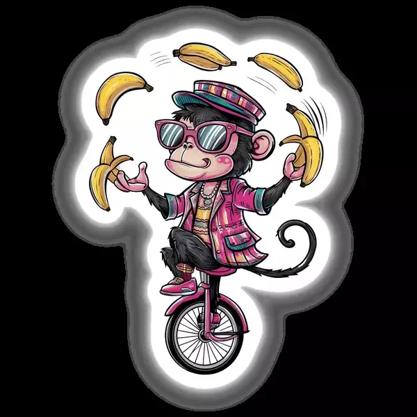 Monkey Wearing Sunglasses Juggling Bananas on Unicycle
