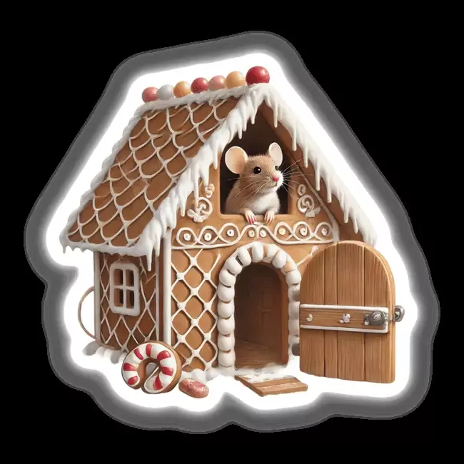 Mouse Peeking Out of a Gingerbread House
