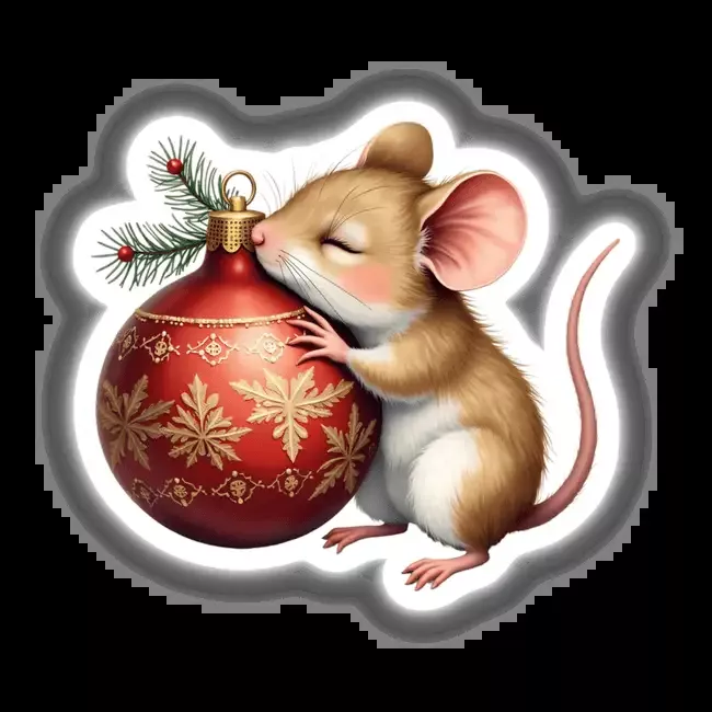 Mouse Sleeping on Christmas Ornament