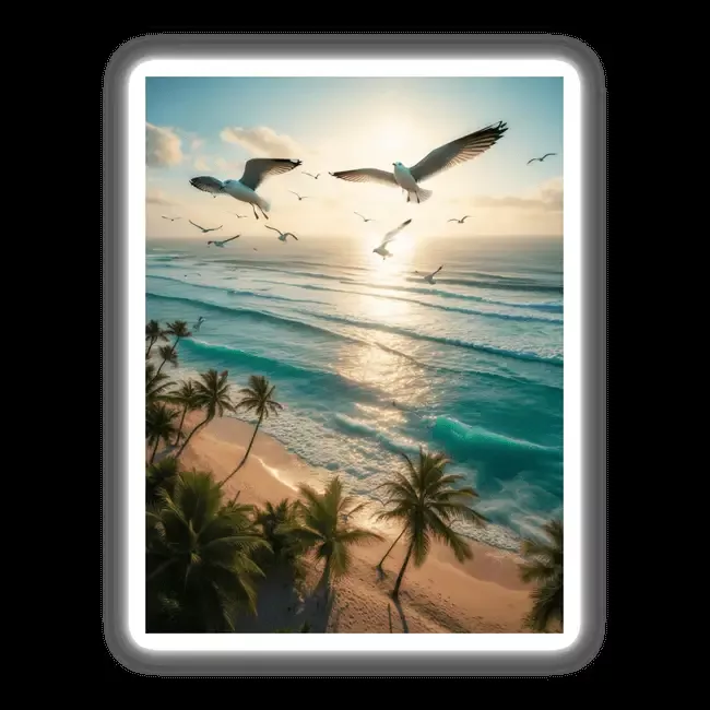 Ocean Breeze Seagulls Over Tropical Beach