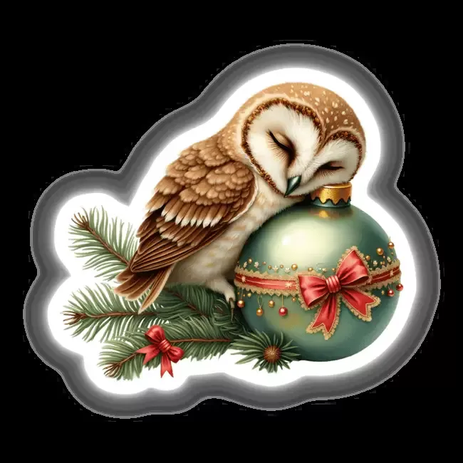 Owl Sleeping on Christmas Ornament