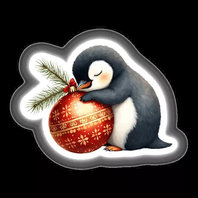 Penguin Sleeping on Christmas Ornament