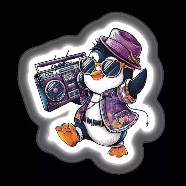Penguin Wearing Sunglasses Dancing with Boombox
