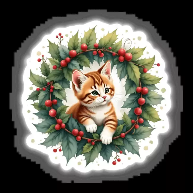 Playful Kitten in a Festive Christmas Wreath